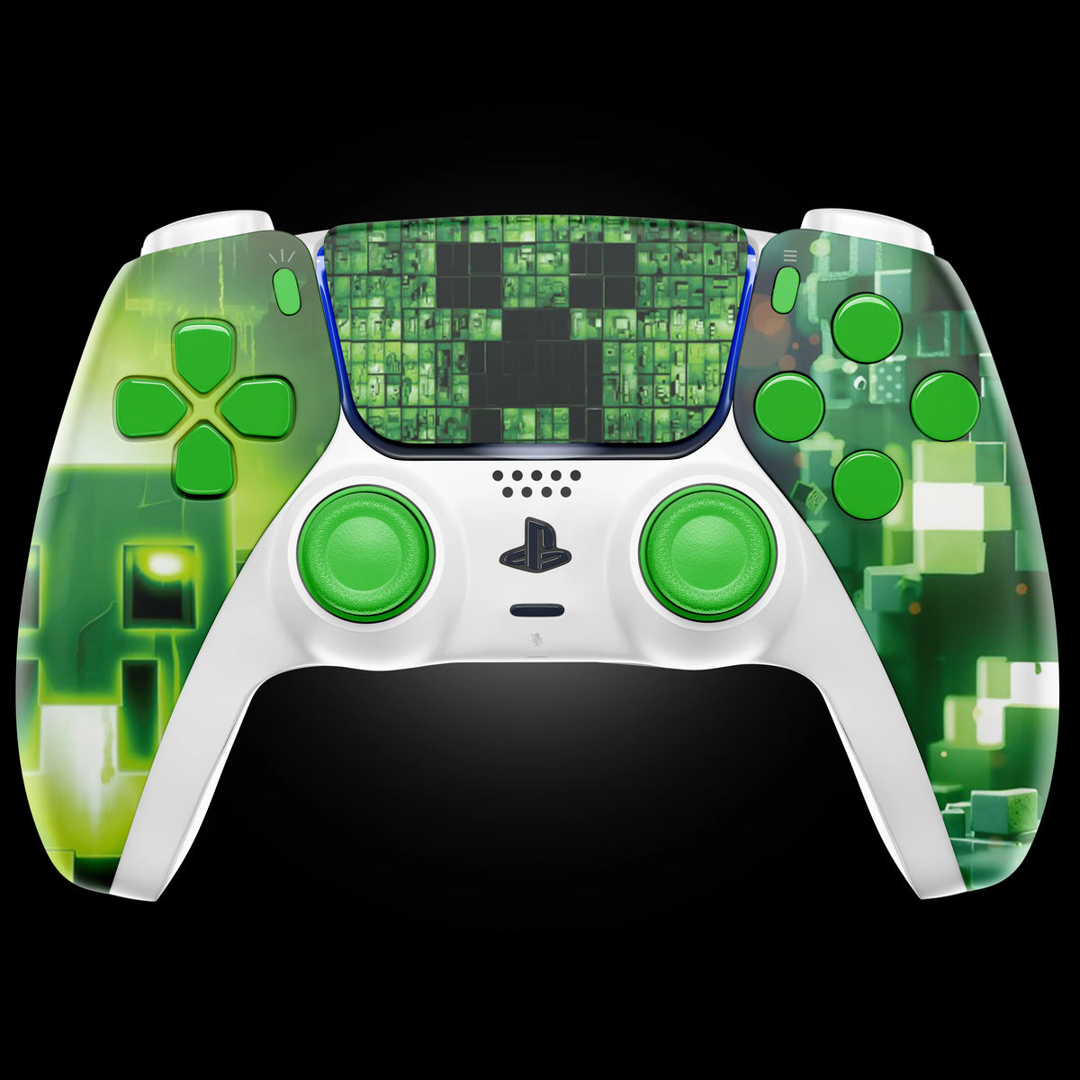 MODDEDZONE CRAFTWORLD PS5 custom modded controller with pixel block design, MZ Titan OS mods, rapid fire, anti-recoil, and performance paddles
