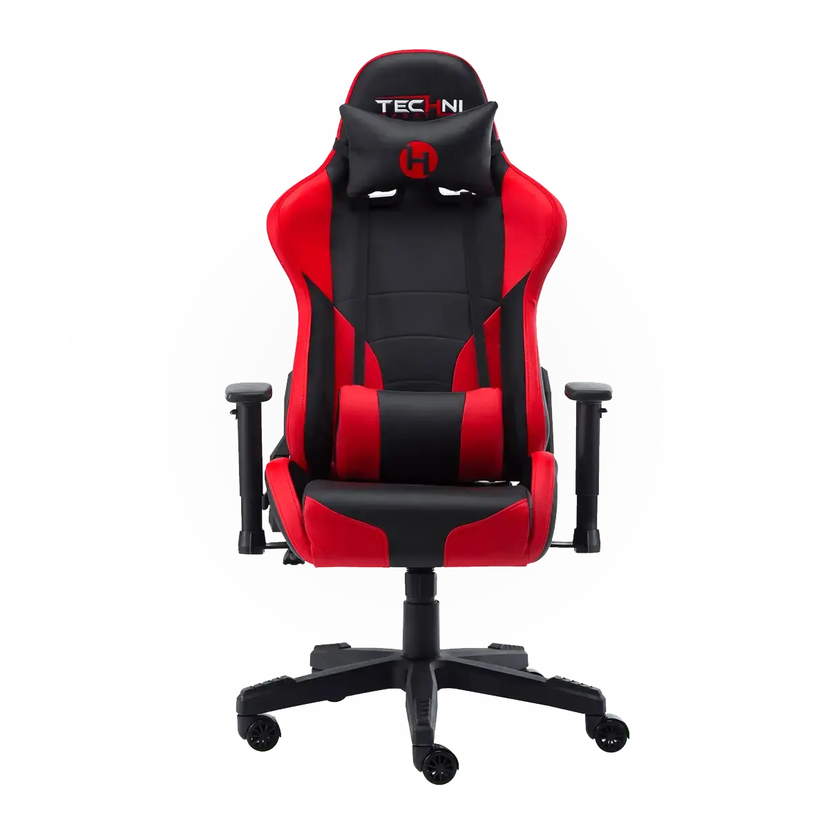 ModdedZone Red Pro Gamer Series 2 gaming chair with adjustable padded arms and lumbar pillow
