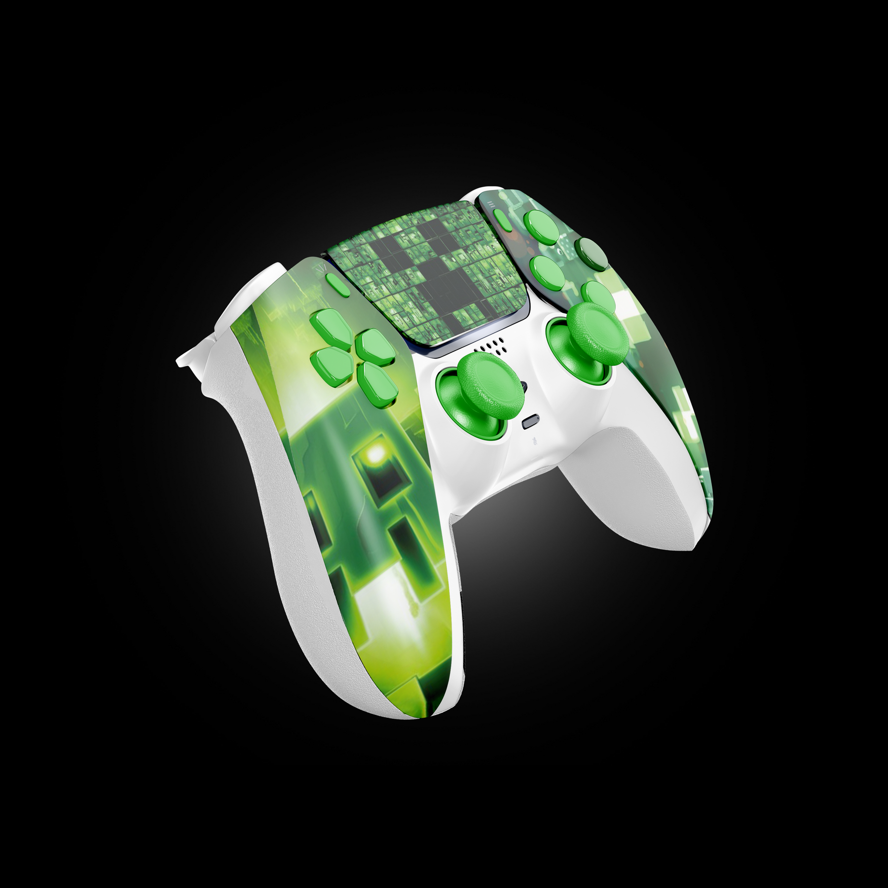 Pro-grade MODDEDZONE CRAFTWORLD PS5 modded controller with pixel crafting theme, MZ Titan OS, smart mods, back buttons, and enhanced precision