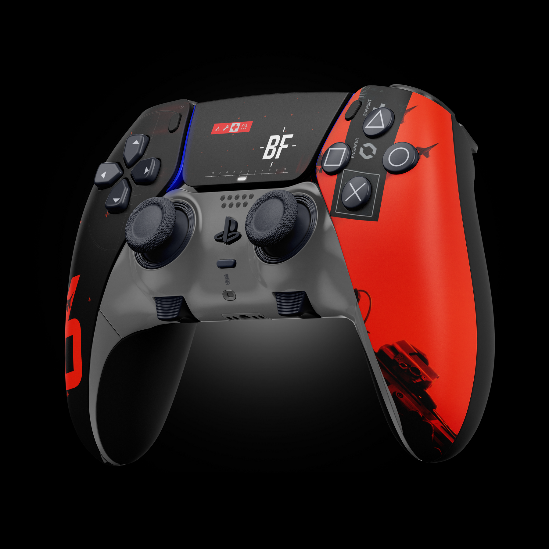 Side angle of MODDEDZONE BATTLEBORN PS5 DualSense Edge controller with ergonomic design and precision mod triggers