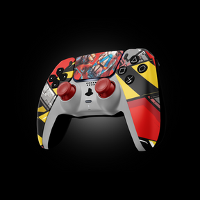 Gaming controller with colorful design on a black background