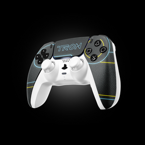 Close-up of PS5 controller buttons and racing-style detailing on MODDEDZONE Race The Future edition