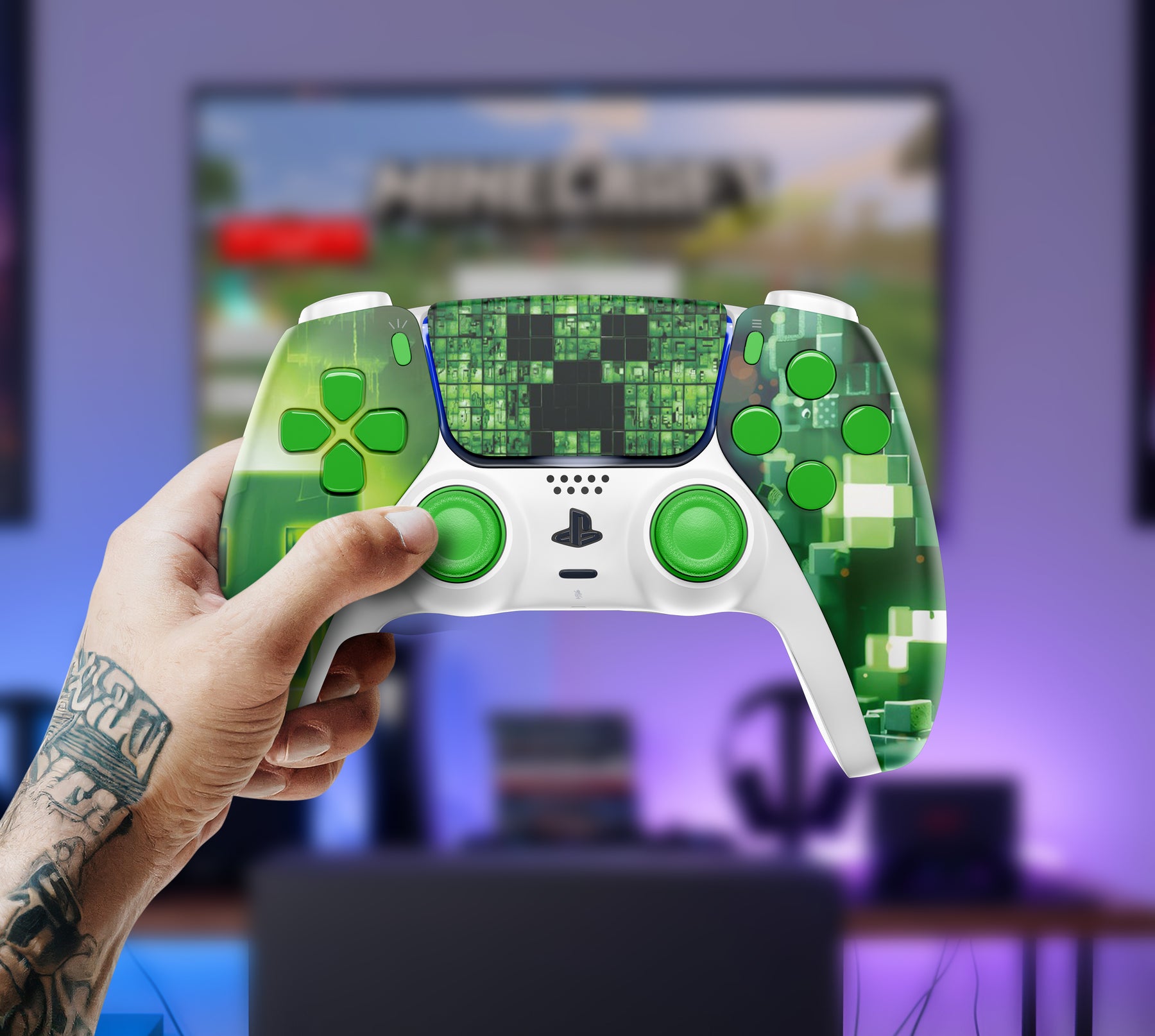 MODDEDZONE CRAFTWORLD PS5 controller with pixel crafting look, smart mods, anti-recoil, rapid fire, and ergonomic paddles
