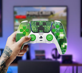 MODDEDZONE CRAFTWORLD PS5 controller with pixel crafting look, smart mods, anti-recoil, rapid fire, and ergonomic paddles