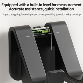 Black wall mount bracket for gaming controllers featuring a built-in leveling bubble for accurate wall placement.