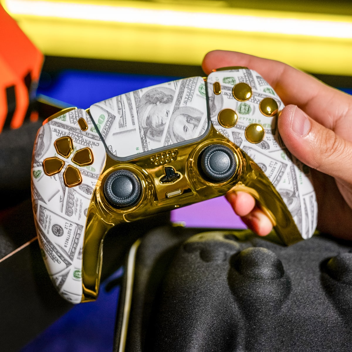 Gold Money Custom Un-modded Wireless Pro Controller Compatible with PS5 Exclusive Unique Design